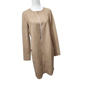 Joan Vass New York/ Long sleeve suede cardigan w/Pocket